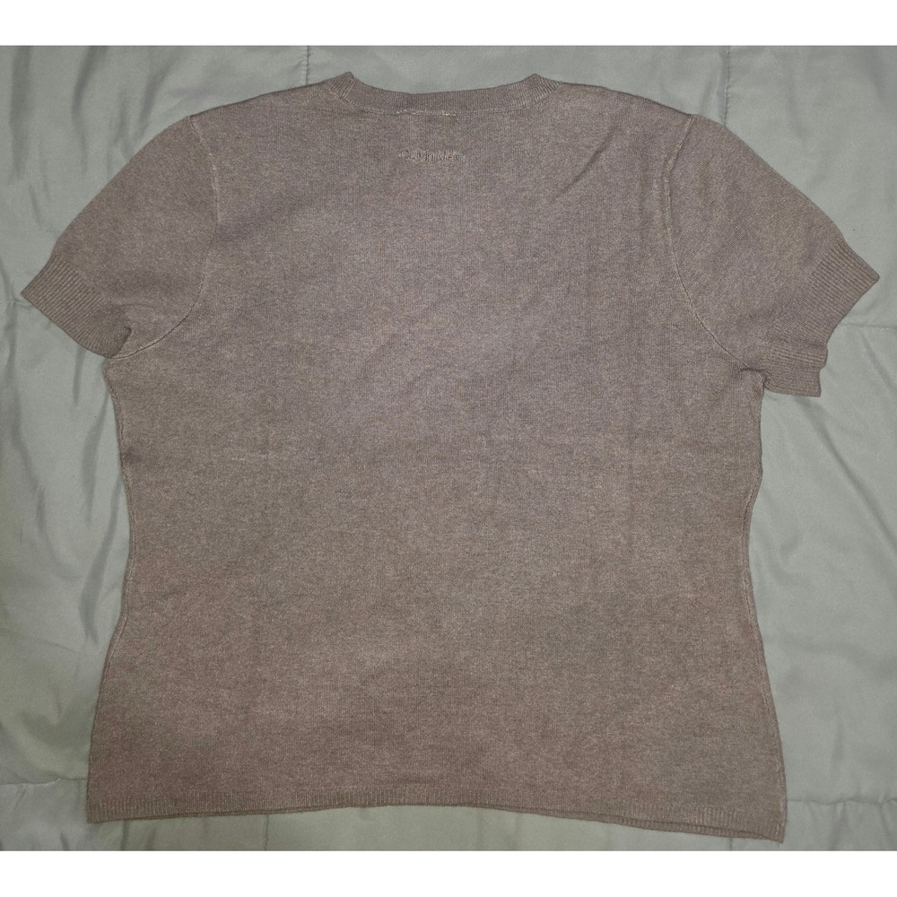 Calvin Klein Womens Short Sleeve Knit Sweater Taupe Mauve CrewNeck Large 44D388G - Picture 2 of 5